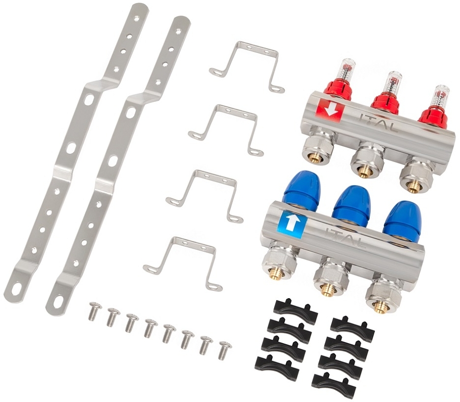 Колектор із витратомірами ITAL IT03-H2001 1"-3/4", євроконус, латунь ціна 2375 грн - фотографія 2