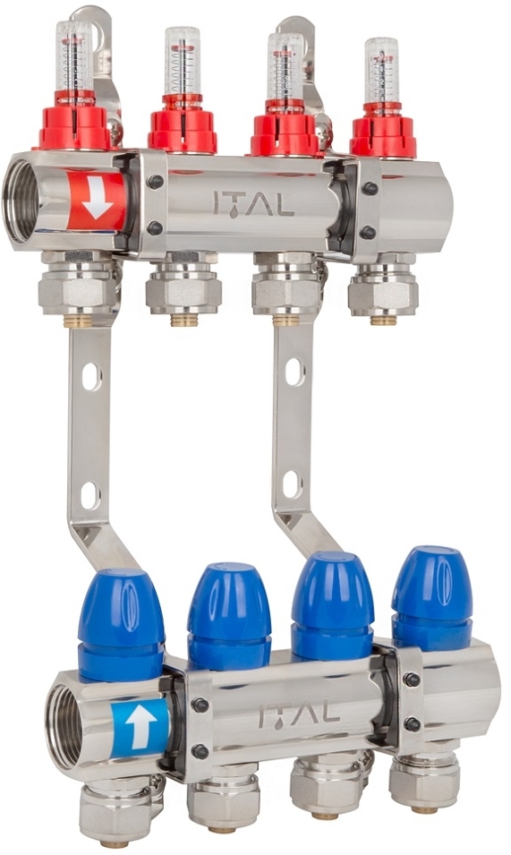 Колектор із витратомірами ITAL IT04-H2001 1"-3/4", євроконус, латунь