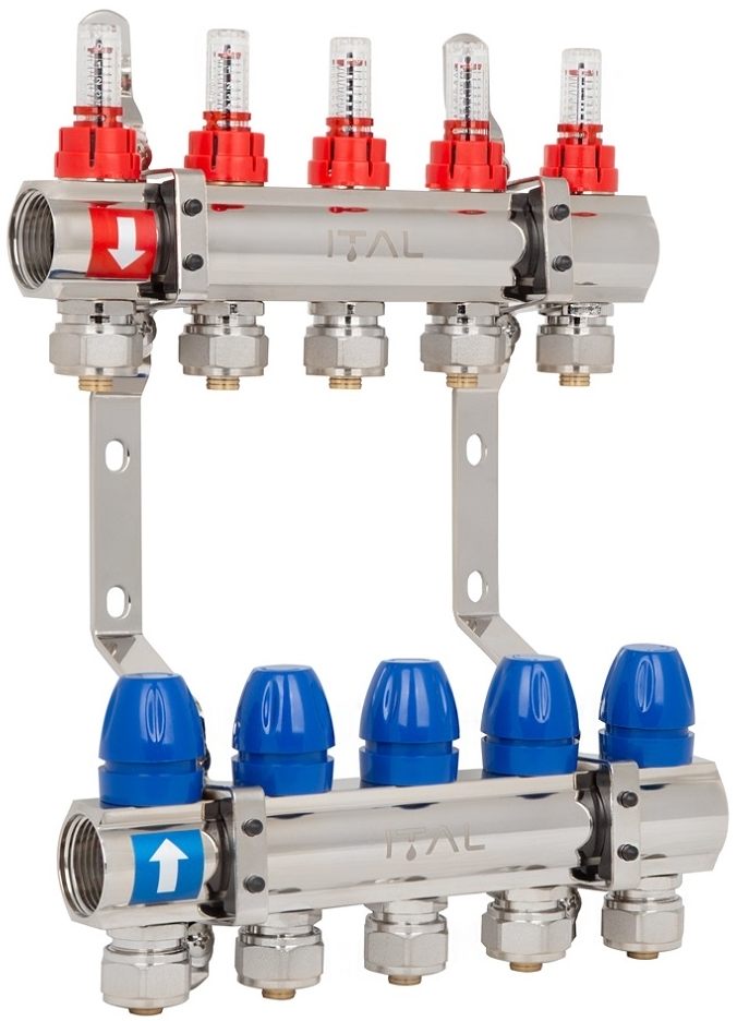 Колектор із витратомірами ITAL IT05-H2001 1"-3/4", євроконус, латунь