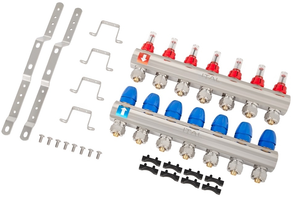 Колектор із витратомірами ITAL IT07-H2001 1"-3/4", євроконус, латунь ціна 4948 грн - фотографія 2