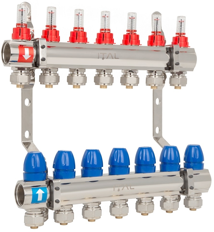 Колектор із витратомірами ITAL IT07-H2001 1"-3/4", євроконус, латунь