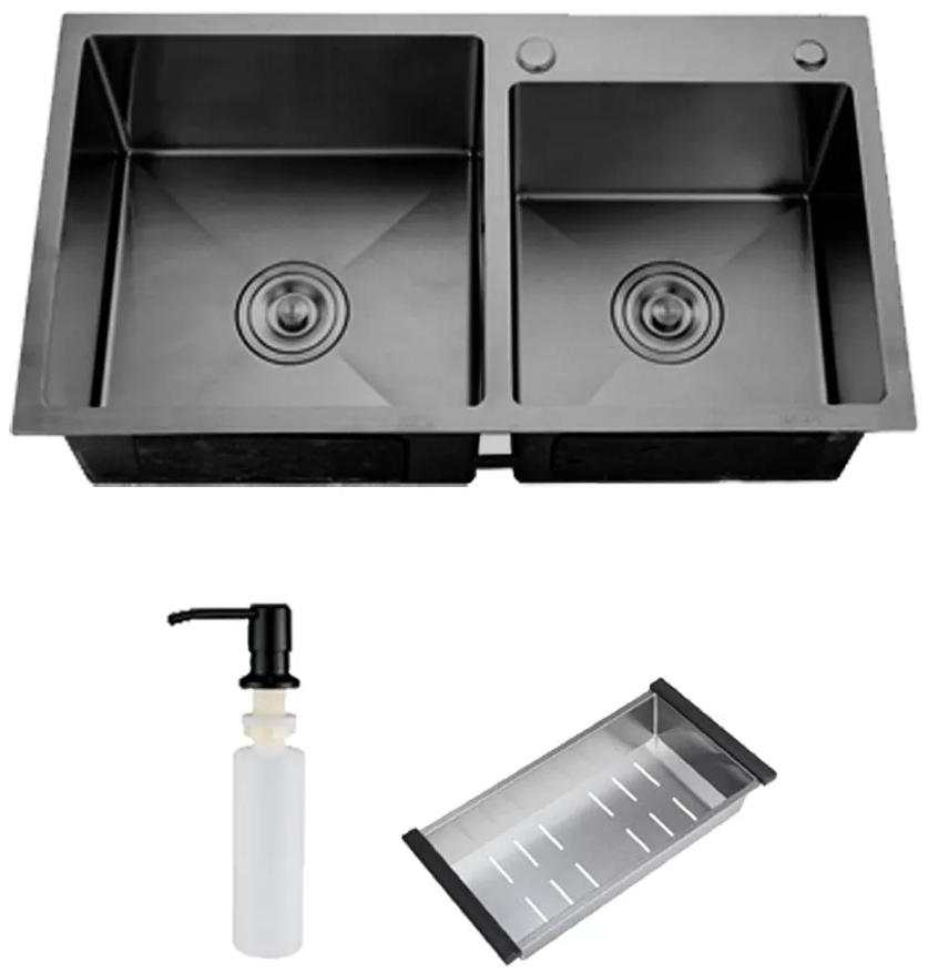 Кухонная мойка ITAL ID 7541-B, 750x410x215мм, черный цена 5670 грн - фотография 2