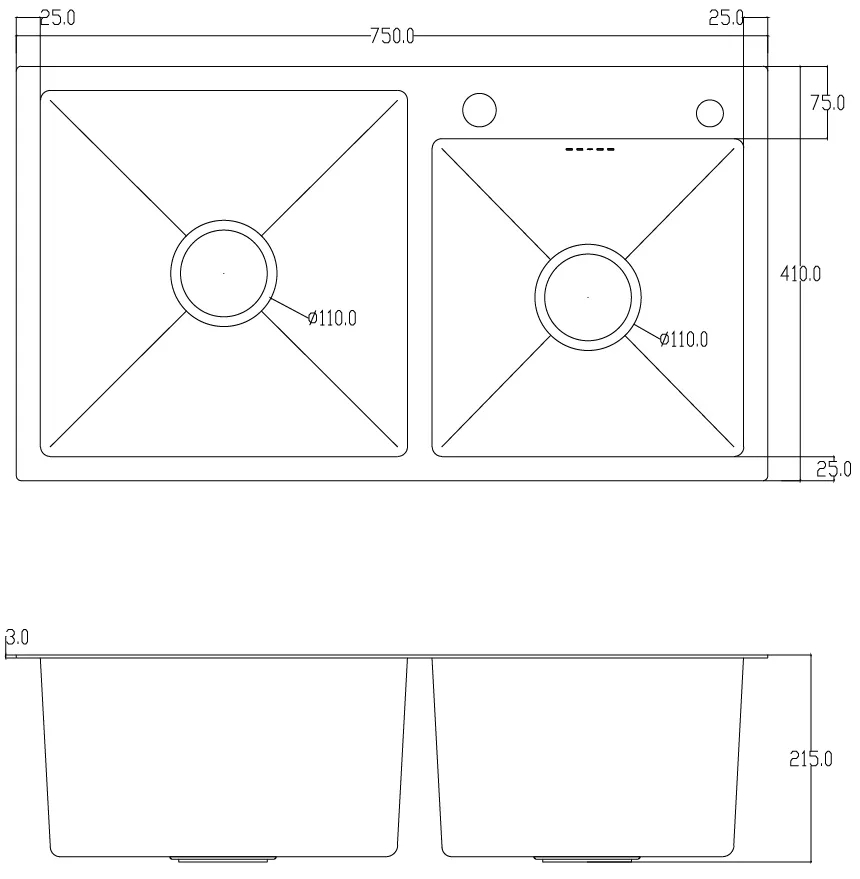 ITAL ID 7541-B, 750x410x215мм, черный Габаритные размеры