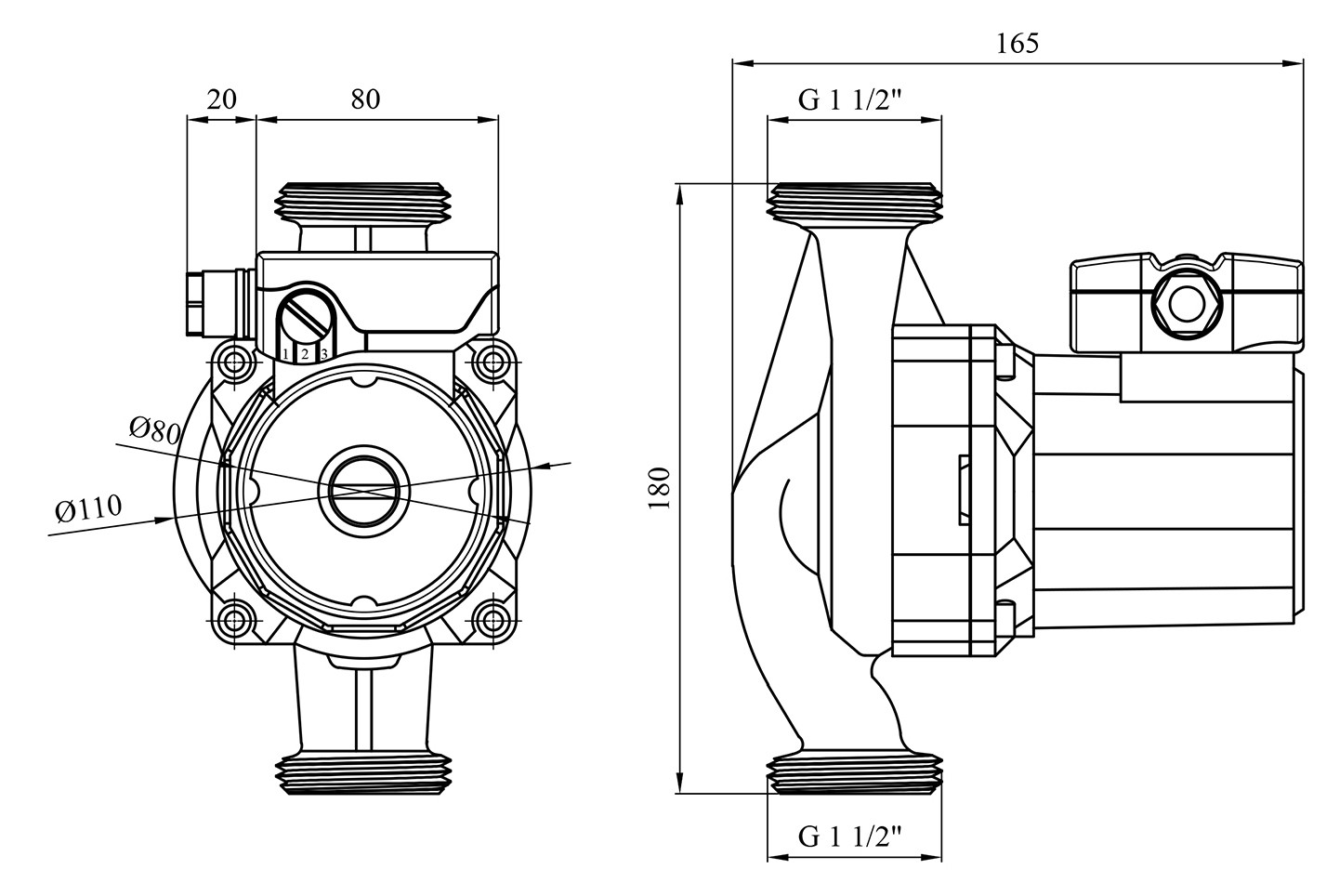 Wilo WRS 25/8-180 Green уценка Габаритные размеры