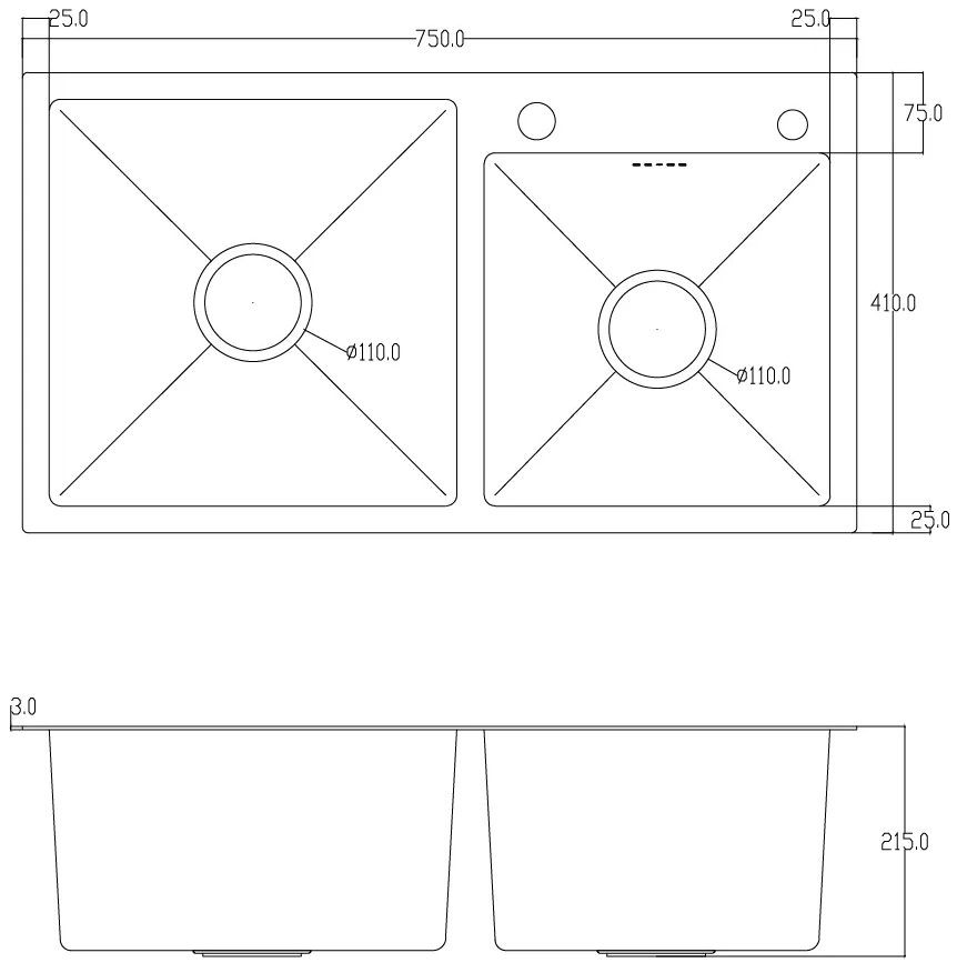 ITAL ID7541, 750x410x215мм, сатин Габаритные размеры