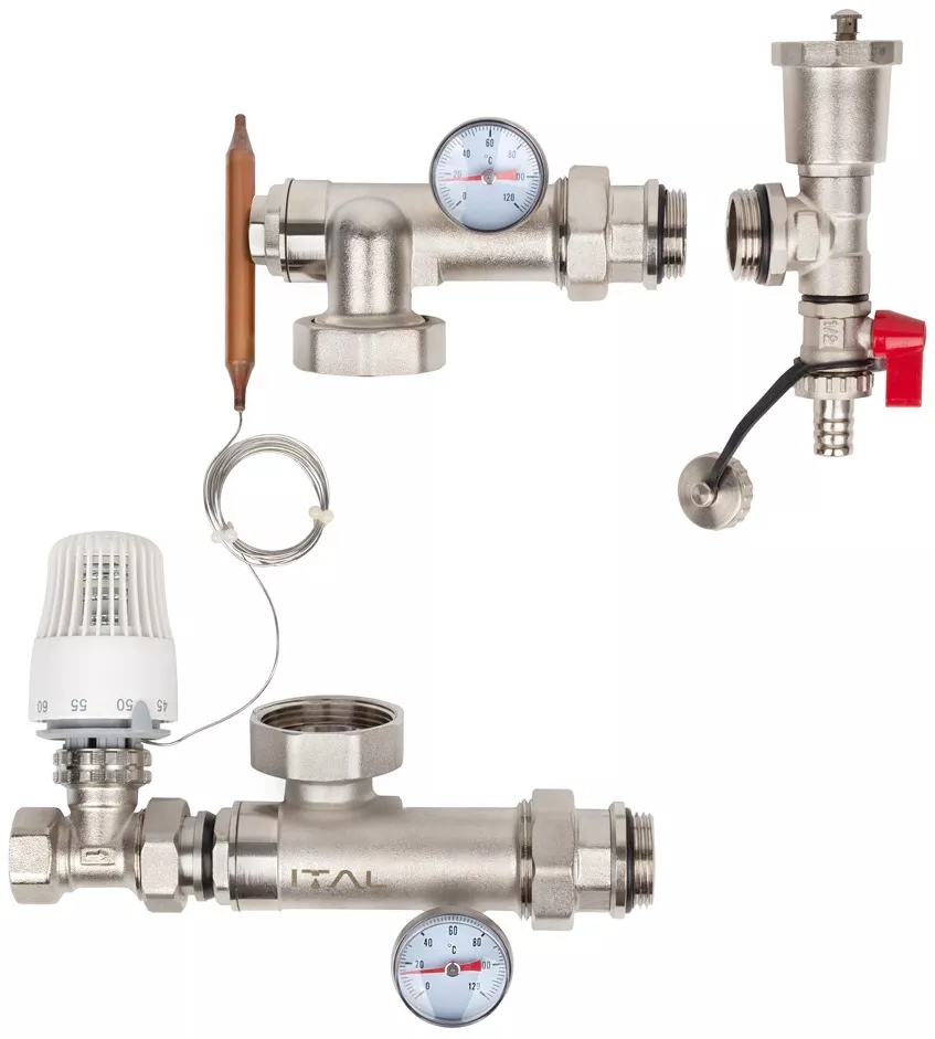 Насосно-смесительный узел ITAL MG1-A 1"x3/4" терм. клапан прямой, без насоса