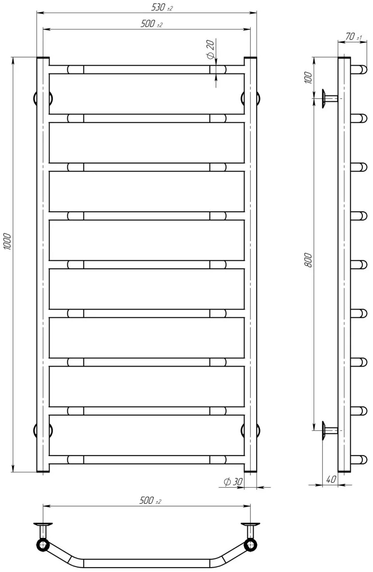 Deffi Трапеція П9 500x1000 Е Хром, JD03, Праве підключення (C.TR.100.50.9.E.C.R.1) Габаритні розміри