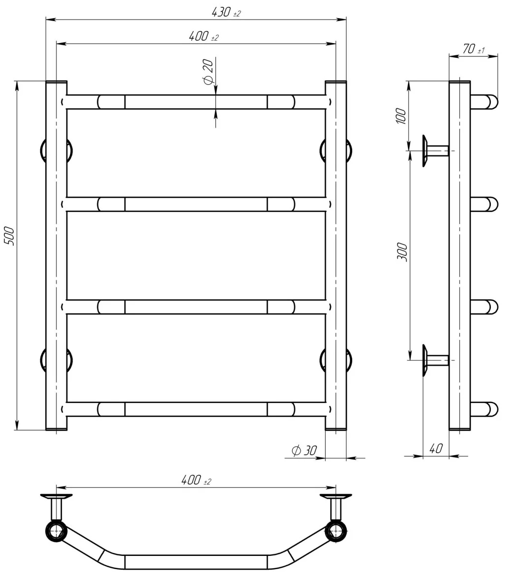 Deffi Трапеція П4 400x500 Е Хром, JD03, Праве підключення (C.TR.50.40.4.E.C.R.1) Габаритні розміри
