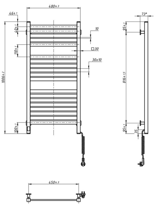 Navin Авангард X 480x1000 Sensor з WI-FI, правобічна (12-172055-4810) Габаритні розміри