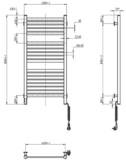 Navin Авангард X 480x1000 Sensor з WI-FI, правобічна (12-272055-4810) Габаритні розміри