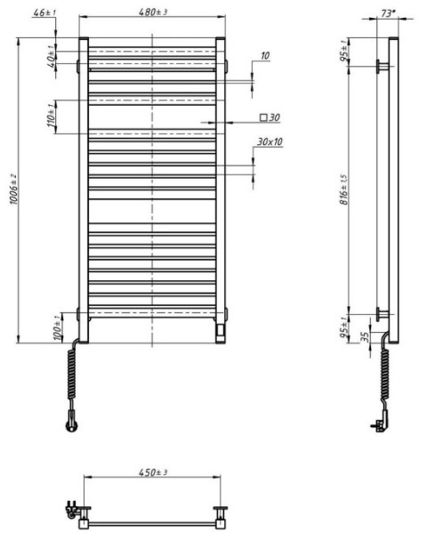 Navin Авангард X 480x1000 Sensor с WI-FI, левосторонняя (12-272155-4810) Габаритные размеры