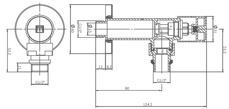 Ideale Dante 1/2"x1/2" белый Габаритные размеры