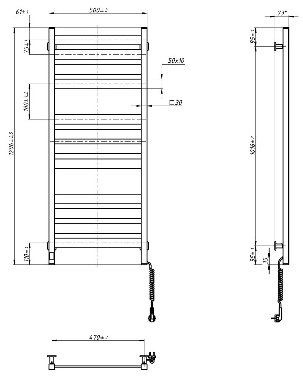 Navin Авангард X 500x1200 Sensor с WI-FI, правосторонняя (12-844055-5012) Габаритные размеры