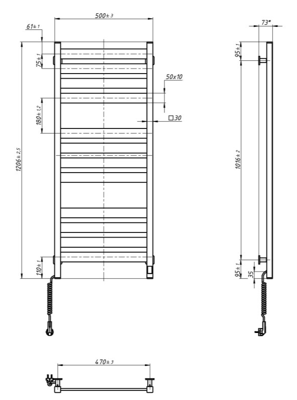 Navin Авангард X 500x1200 Sensor с WI-FI, левосторонняя (12-844155-5012) Габаритные размеры