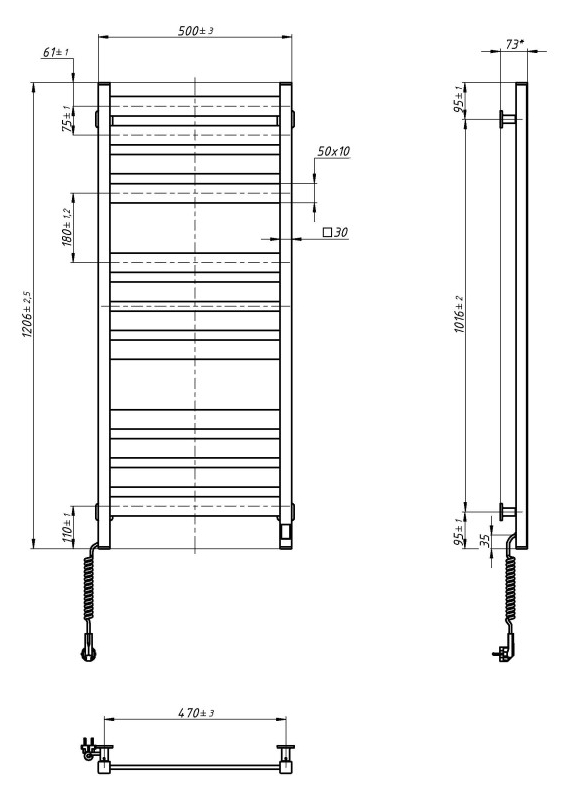 Navin Авангард X 500x1200 Sensor с WI-FI, левосторонняя (12-244155-5012) Габаритные размеры
