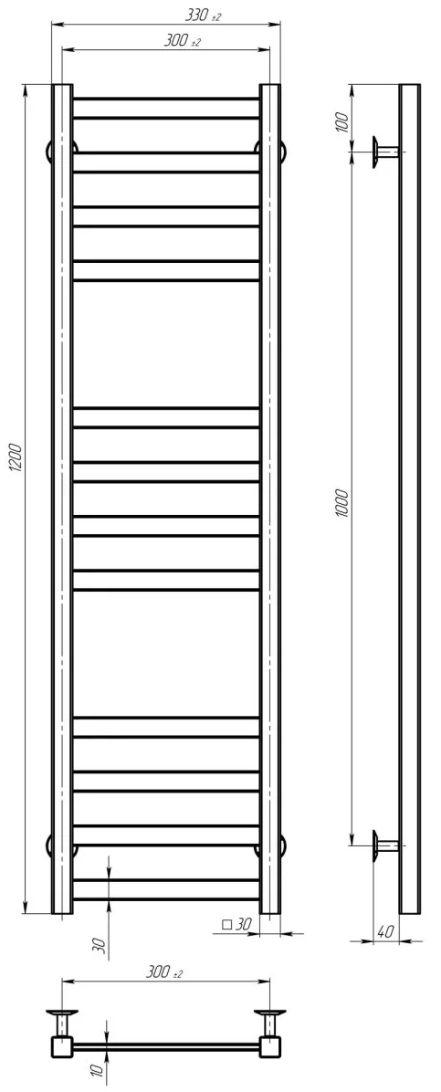 Deffi Avast ЧФ П12 300x1200 Черный, JD04, Правое подключение (B.AV.120.30.12.E.B.R.2) Габаритные размеры