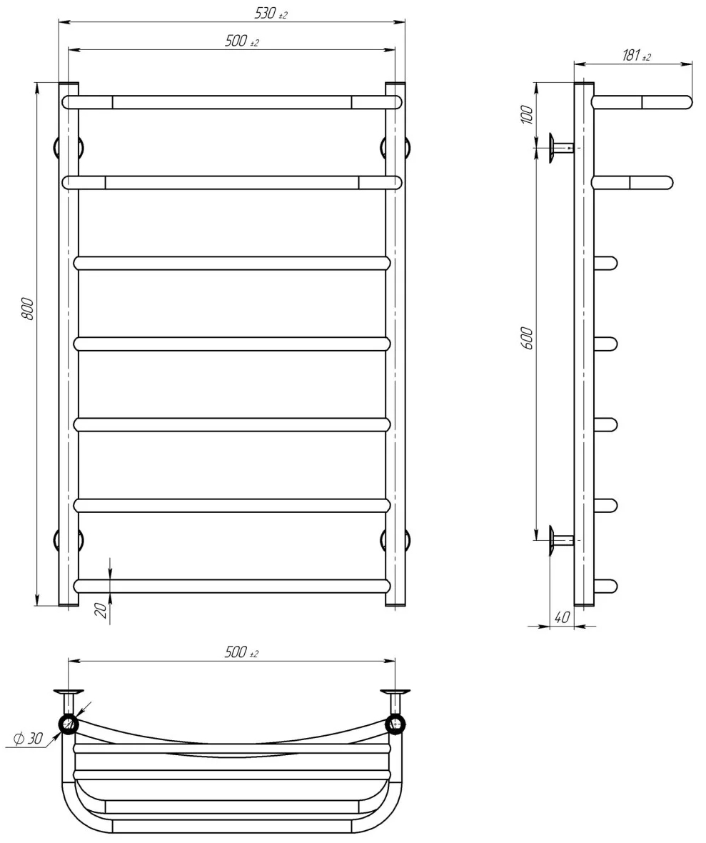 Deffi Отель П7 500*800 Е Черный, JD03, Правое подключение (C.OD.80.50.7.E.B.R.1) Габаритные размеры