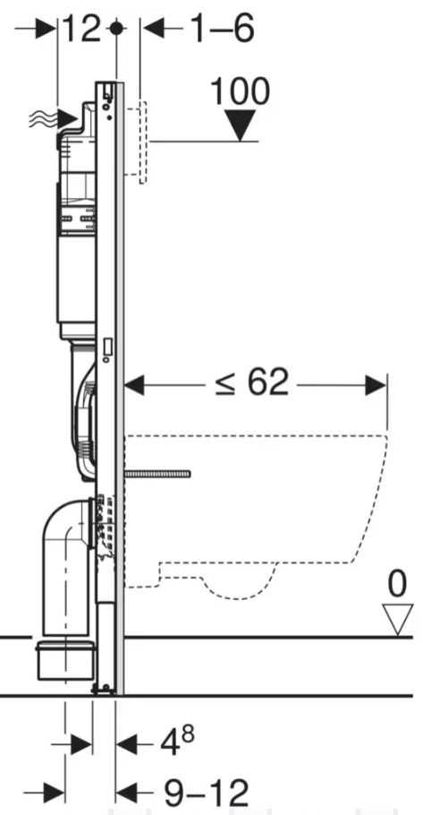 Geberit DuofixBasic 458.133.21.3 c клавишей Delta01 Габаритные размеры
