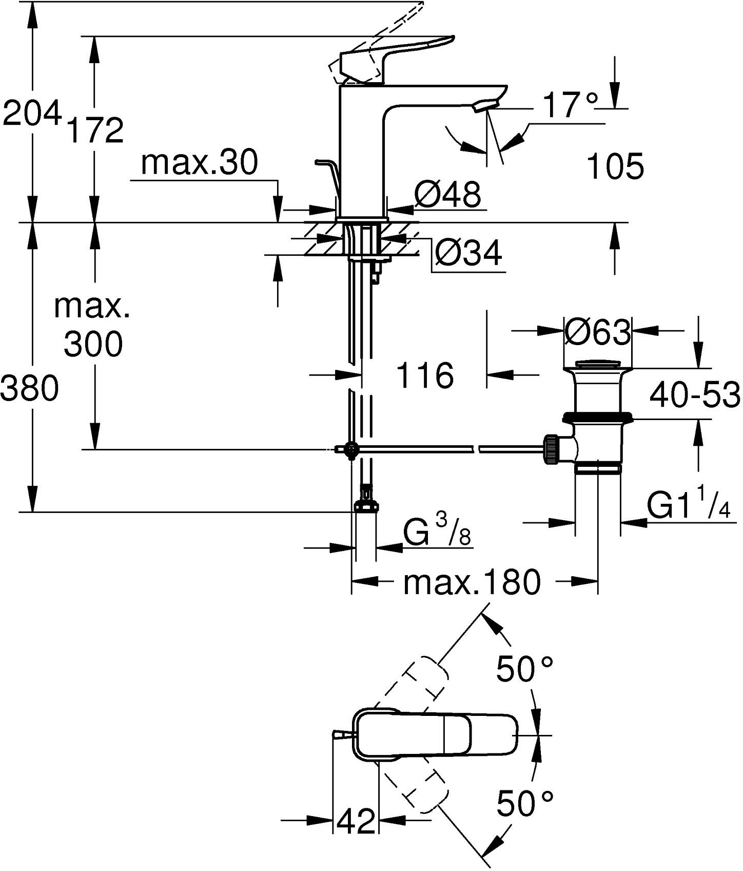 Grohe QuickFix Dice M-Size 1018322430 Габаритные размеры