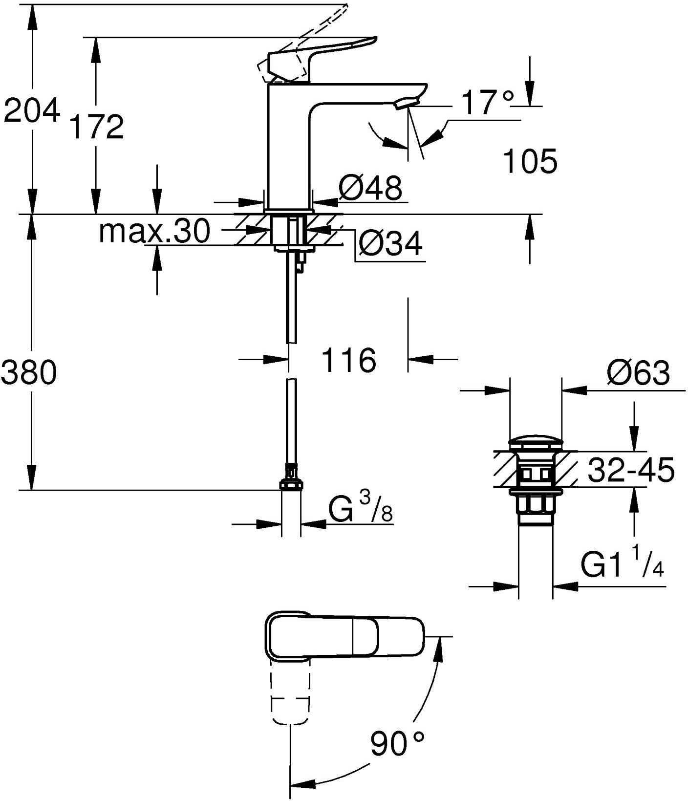 Grohe QuickFix Dice ES M-Size 1018360000 Габаритные размеры