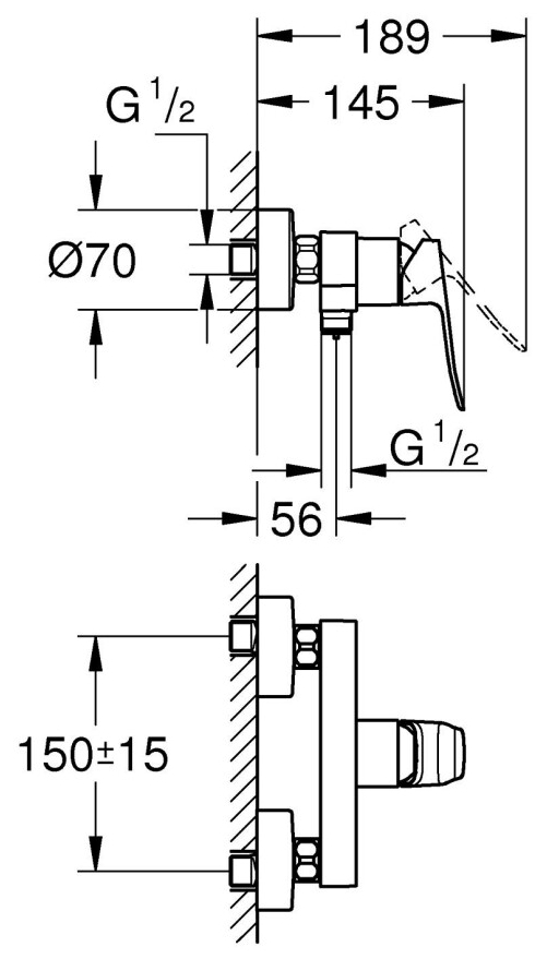 Grohe QuickFix Dice 1018740000 Габаритные размеры