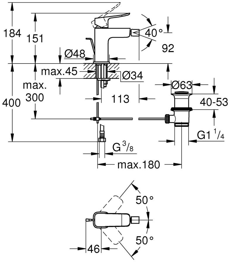 Grohe QuickFix Dice 1018770000 Габаритні розміри