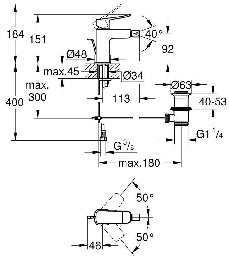 Grohe QuickFix Dice 1018772430 Габаритні розміри