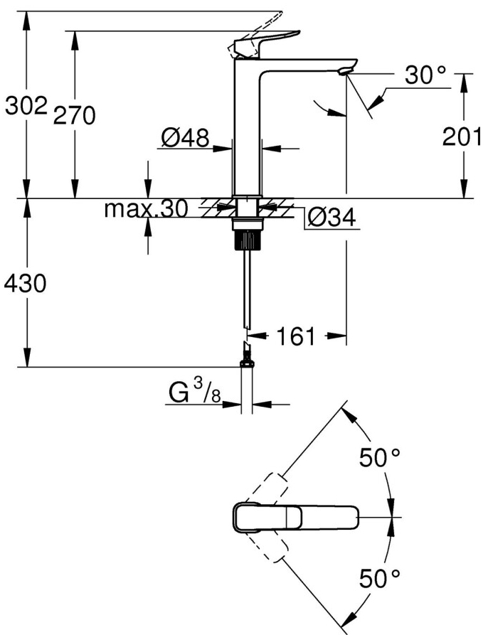 Grohe QuickFix Dice XL-Size 1018920000 Габаритні розміри
