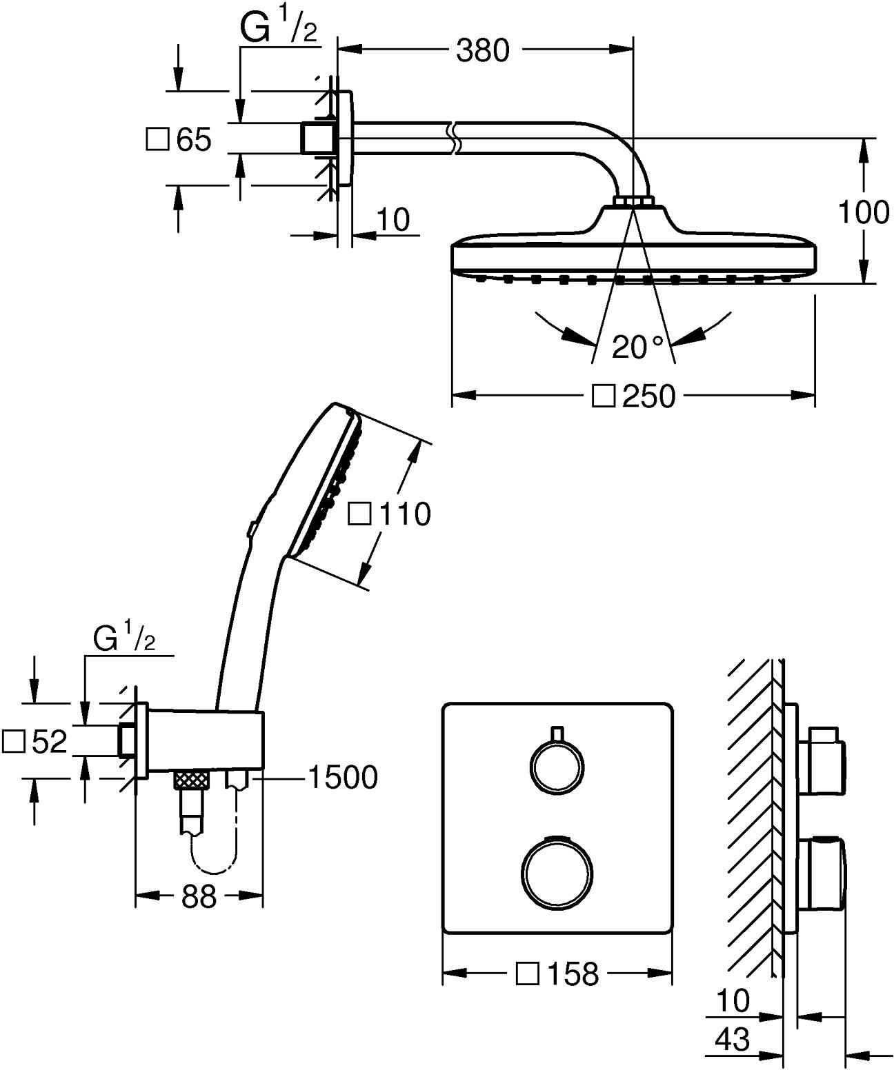 Grohe Grohtherm 1039950000 Габаритні розміри