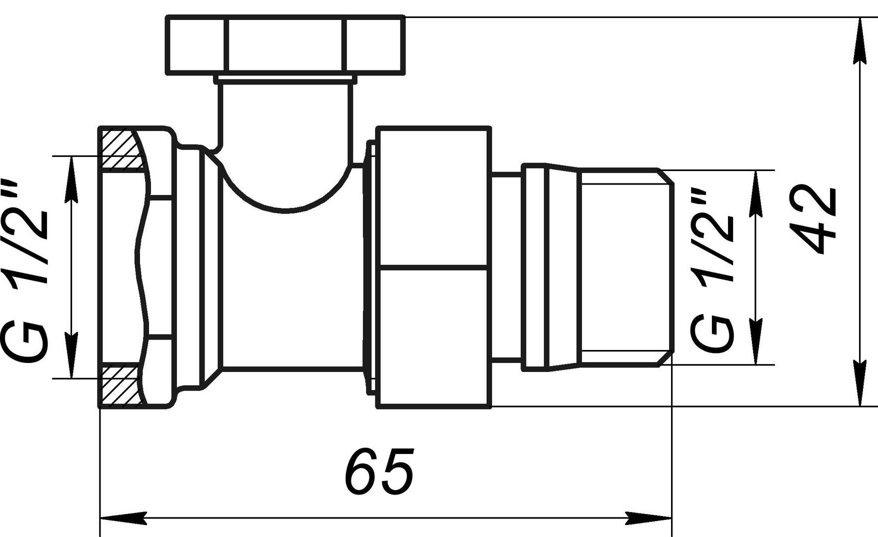 ECO Technology 1/2" прямий, під ключ з ущільнювачем (ECO5108) Габаритні розміри