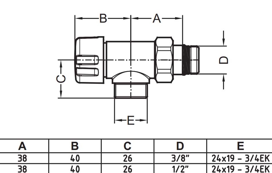 Carlo Poletti Reversa Thermo 1/2"x 24-19 Brush Silver (V61111J) Габаритные размеры