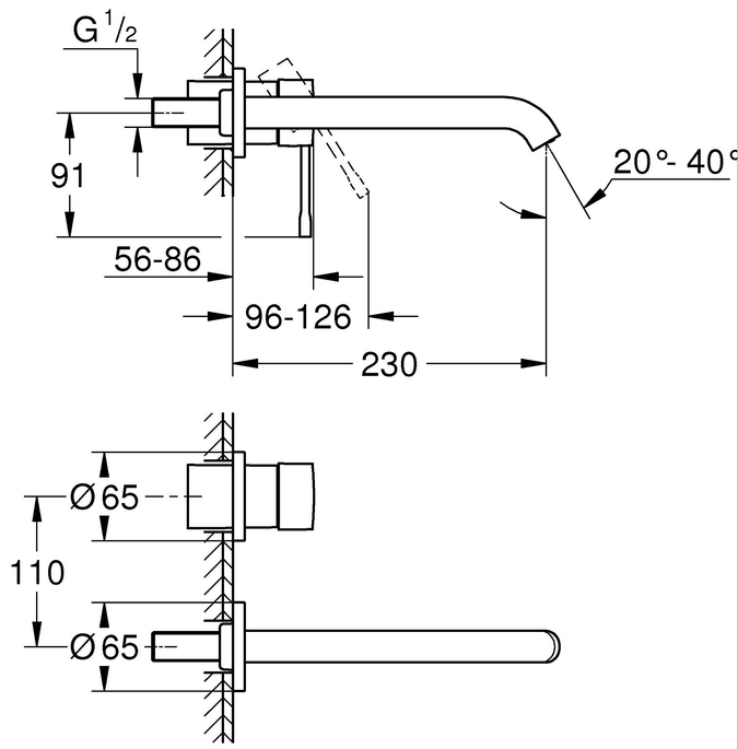 Grohe Essence New L-Size 29193001 Габаритные размеры