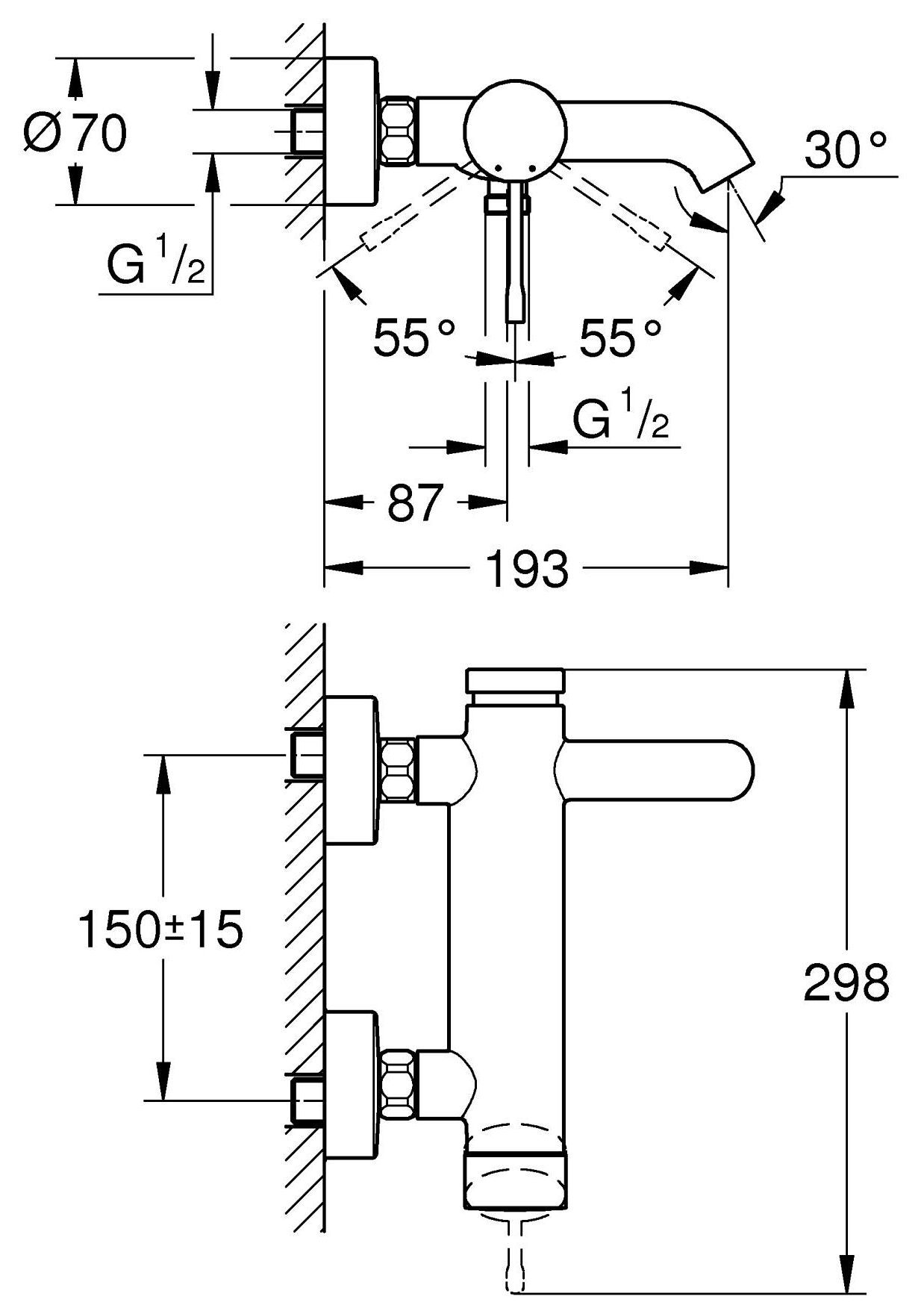 Grohe Essence 25250001 Габаритные размеры