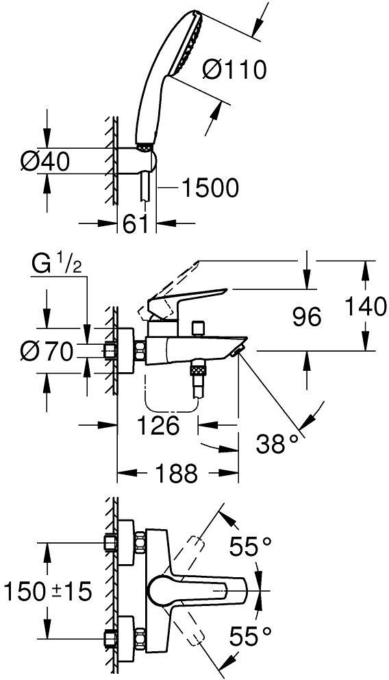 Grohe Eurosmart 25276003 Габаритные размеры
