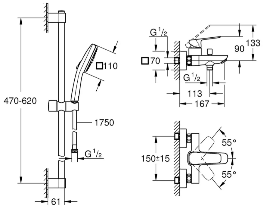 Grohe Cubeo BF101813TC Габаритні розміри
