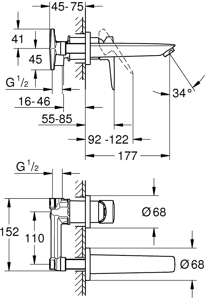 Grohe Bau Edge New 20474001 Габаритні розміри