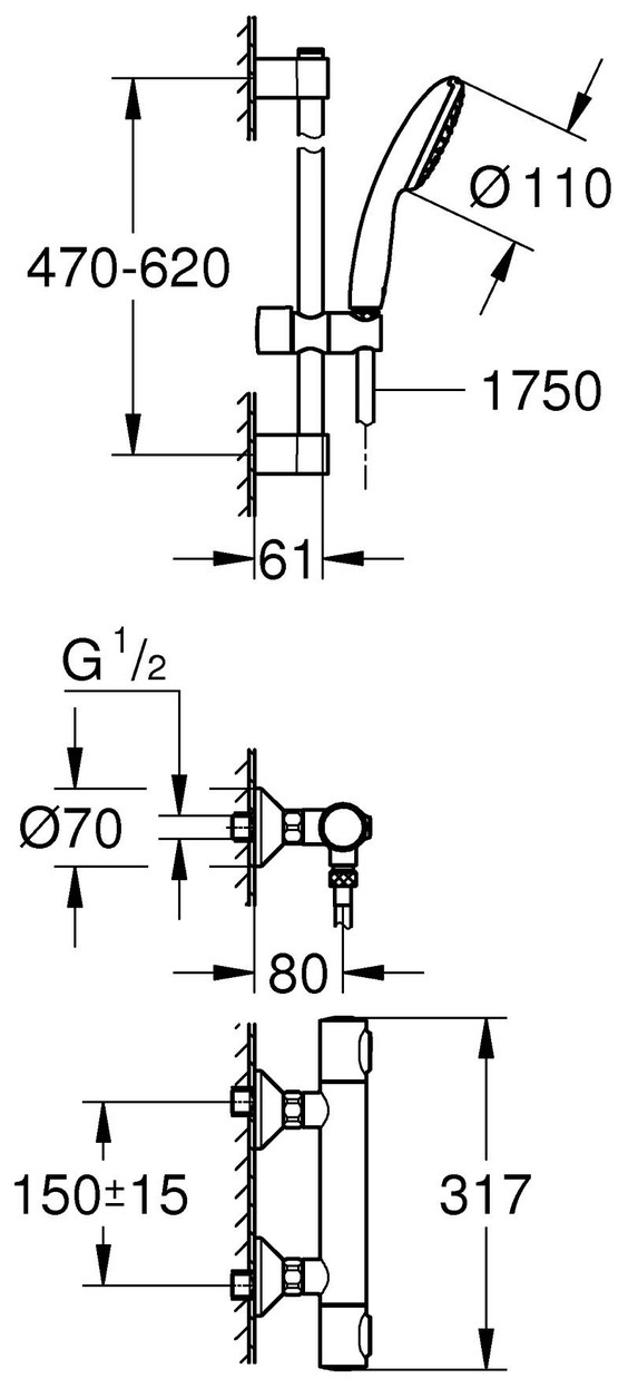 Grohe Grohtherm 500 34796001 Габаритные размеры