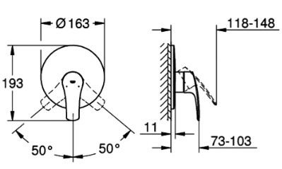 Grohe Eurosmart 194512433 Габаритні розміри