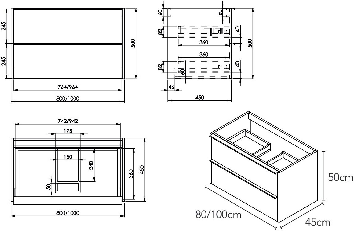 Devit Comfort, 80 см (332080W) Габаритные размеры
