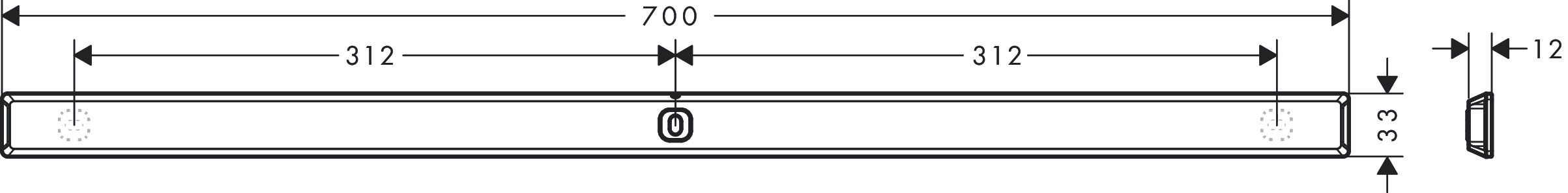 Hansgrohe WallStoris 70.0x3.3x1.2 см Matt Black 27904670 Габаритные размеры