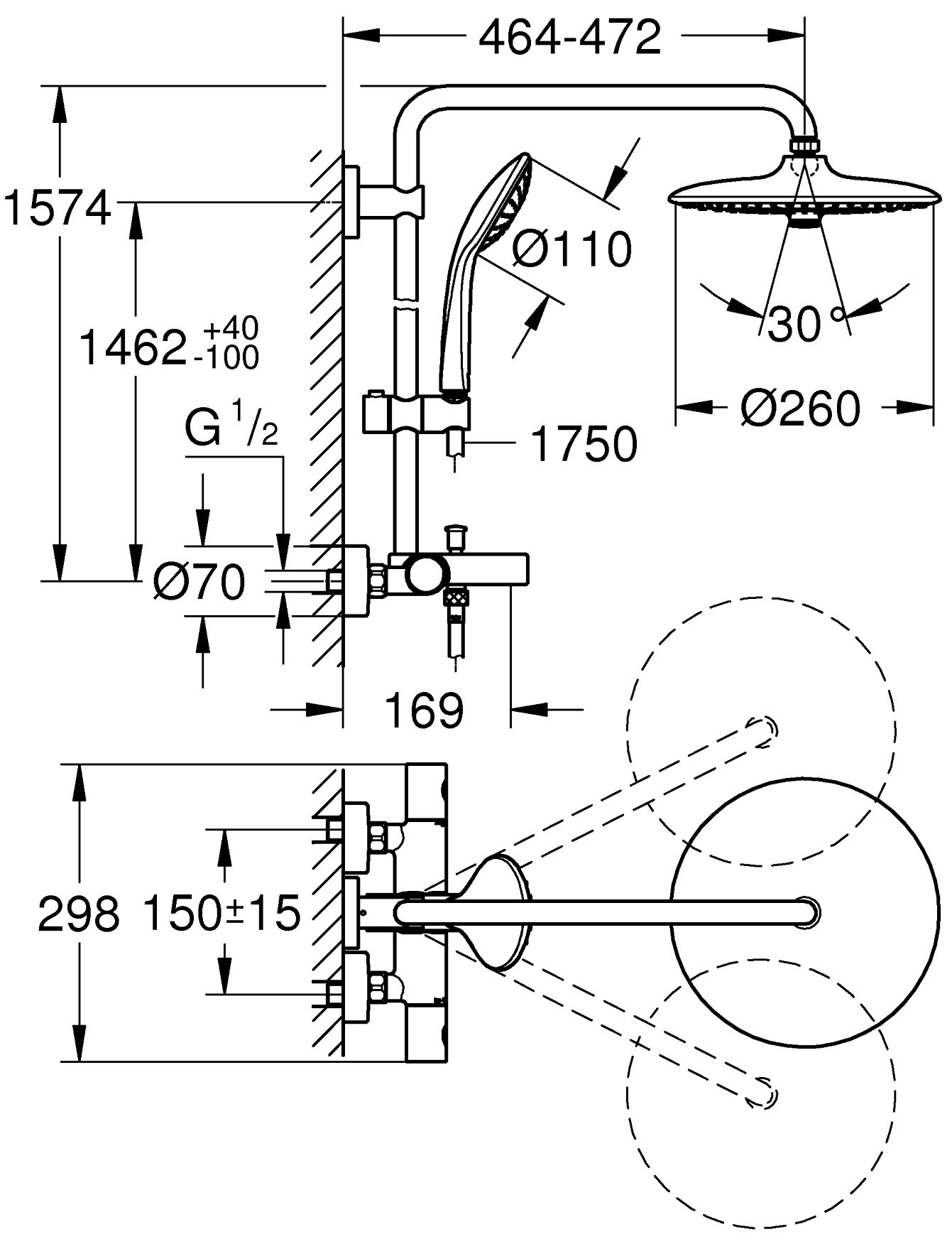 Grohe Euphoria System 260 27475002 Габаритні розміри