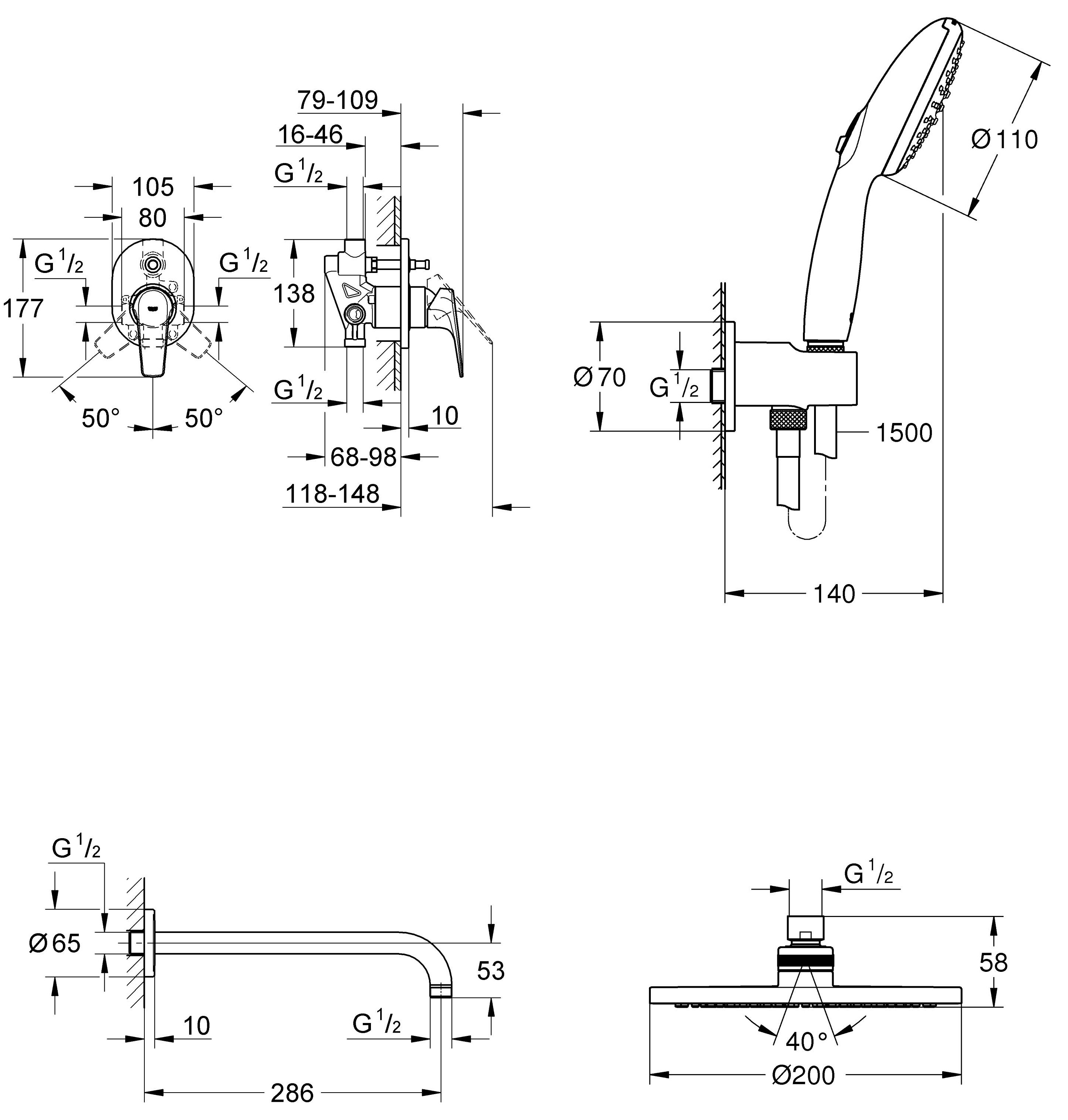 Grohe BauFlow UA29045003 Габаритные размеры