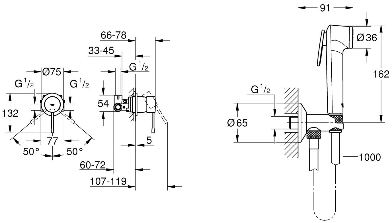 Grohe Essence, хром (UA111197000) Габаритные размеры