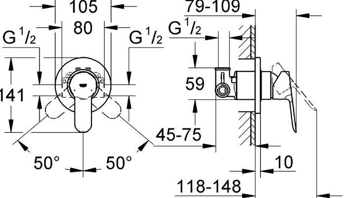 Grohe BauEdge UA11104000 Габаритные размеры