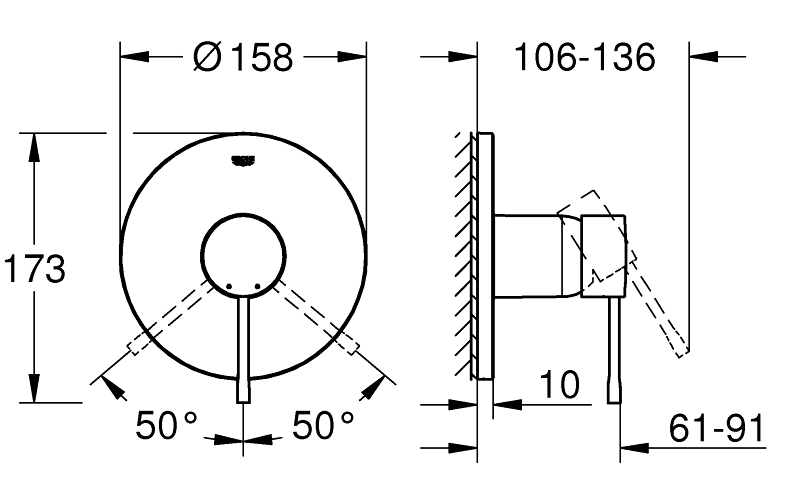 Grohe Essence 24168DC1 Габаритные размеры