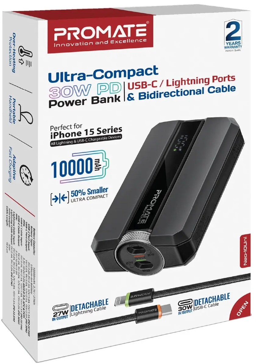Повербанк Promate Neo-10Uni 10000mAh 30W Black (neo-10uni.black) обзор - фото 8