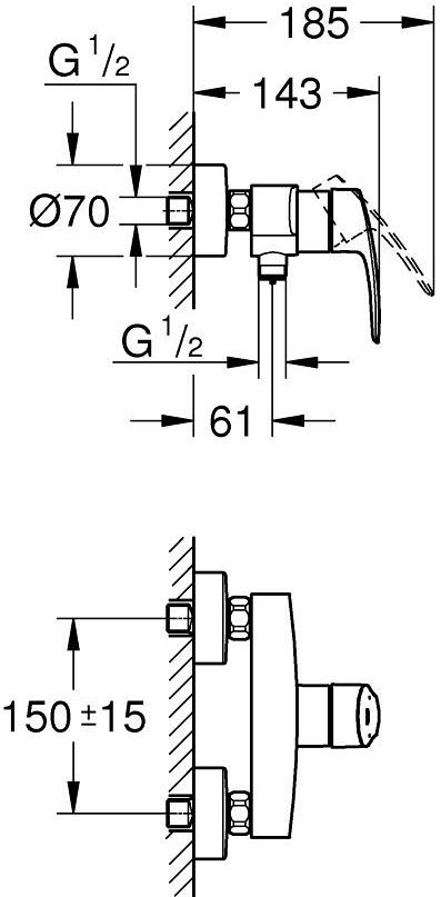 Grohe Eurosmart (335552433) Габаритные размеры
