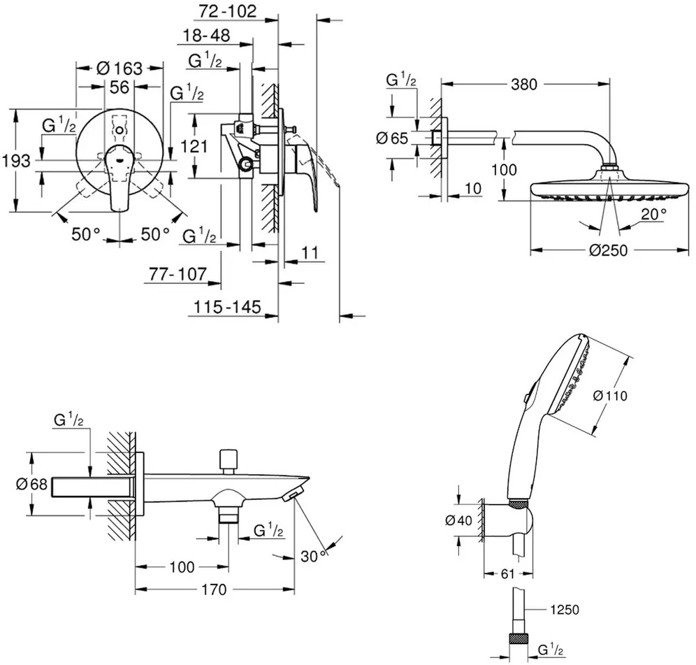 Grohe Eurosmart (UA26415SC11) Габаритні розміри