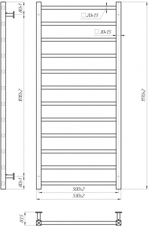 Mario INOX Токіо 1170x530/500 (1.073.044616.0) Габаритні розміри