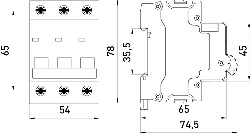 E.NEXT e.mcb.stand.60.3.C20 (s002132) Габаритные размеры